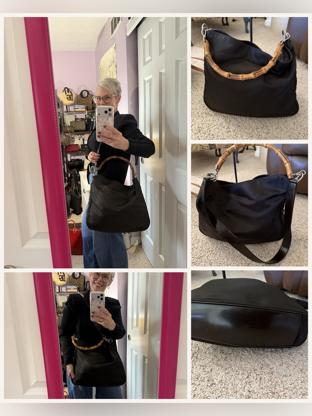 Gucci Black Shoulder Bag with Bamboo Top Handle